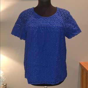 J Crew cobalt blue eyelet top.